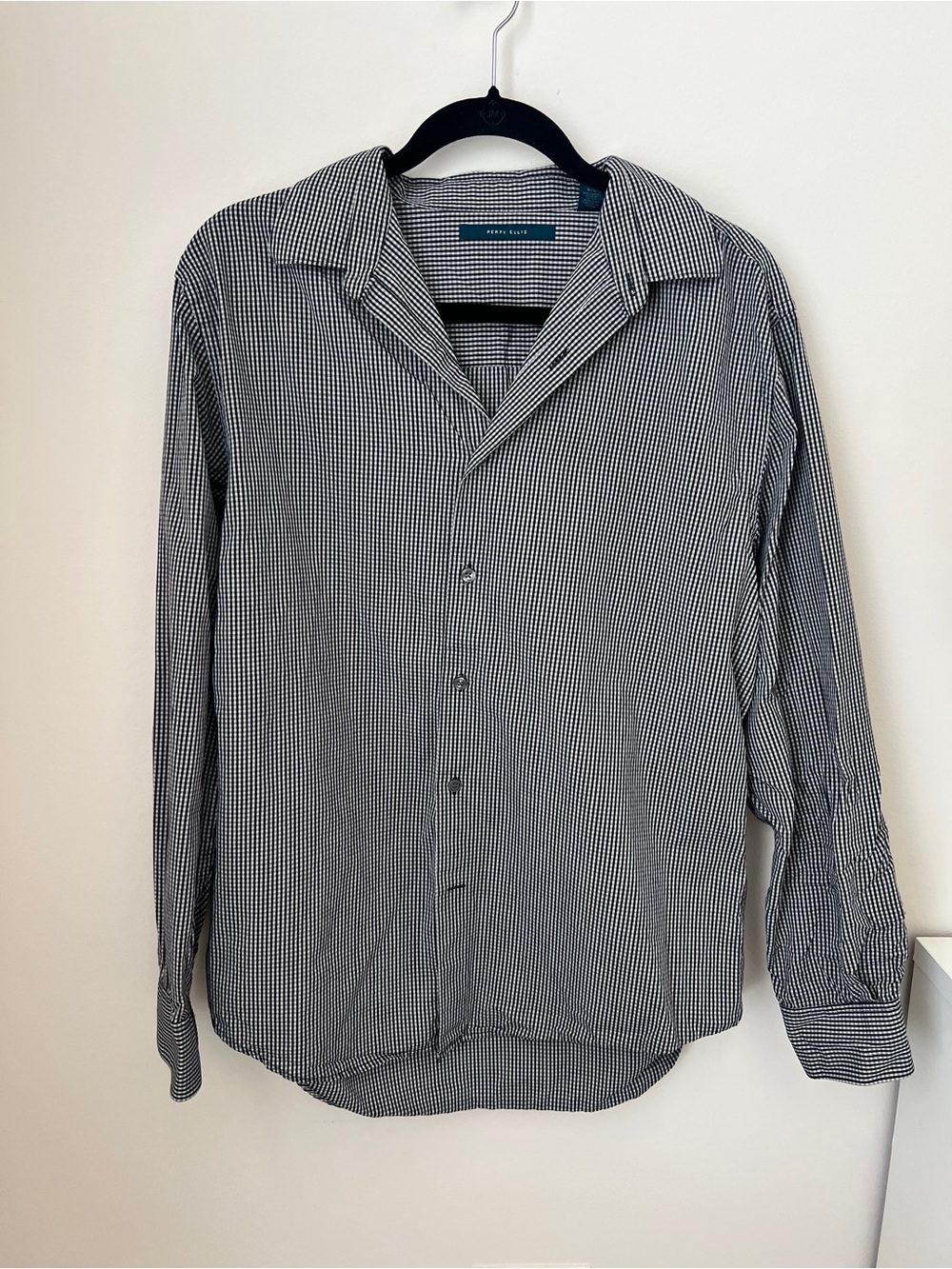 Perry Ellis Men's Black & White Micro-Check Button-Down Shirt 100% Cotton